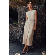 Beige Gold Buttons Dress