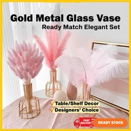 Nordic Golden lron Vase with Hydroponic Glass Pasu Bunga Hiasan  Bunga Plastik Decoration Ruang Tamu