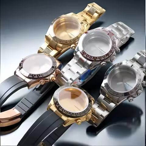 Seiko Mod VK63 Watch Case Sapphire Glass with Ceramic Bezel Rose-Gold Steel Case Men's Replacement P