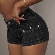 Women's Skinny Super Short Denim Jorts Dark Wash Summer Streetwear Sexy City Break Night Out Black R