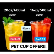 PLASTIC PET CUP 16OZ/20OZ -50PCS