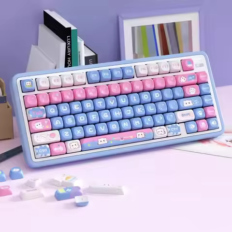 1 Set Blue Pink Cat Keycaps PBT Dye Sublimation Key Caps SOA Profile Rounded Cute Keycap For MX Swit