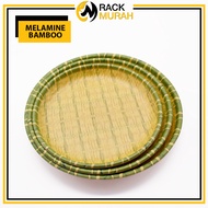 PINGGAN PLASTIK CORAK BULUH MELAMINE BAMBOO ROUND PLATE NASI LEMAK AYAM PENYET