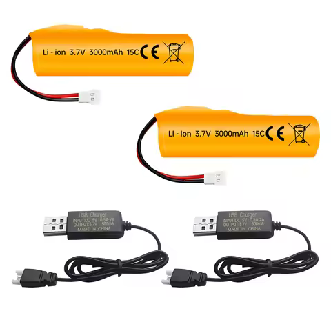 2PCS 3.7V 3000mAh Li-ion Battery with Molex Plug and USB Charger for RC Engineering Vehicles,Driftin