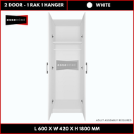 [178CM] EsseHome 2 Door Wardrobe Cabinet Cupboard Storage Almari Baju Almari Hanger or 5 Tingkat 5 Shelf 5 Tier