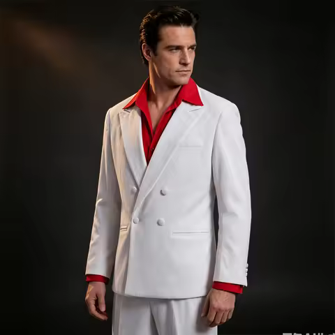 80s Gangster Tony Montana Cosplay Costume Men White Suit Blazer Pants Red Shirt Adult Men Halloween 