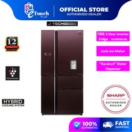 Sharp (780 L) Hikaru Refrigerator Multidoor 5 Door With Hidden Water Dispenser - Auto Ice Maker Fridge SJF889WGM