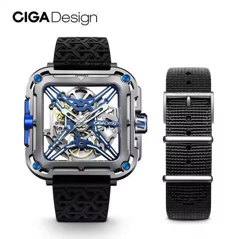 CIGA Design Mens Titanium Watch Automatic Movement 2024 X Series Fashion Luminous Skeleton Mechanica