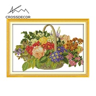 Crossdecor Cross Stitch ชุดด้วยวัสดุชุดดอกไม้พิมพ์11CT 14CT ประทับตราผ้าปักปักชุด Diy Dmc Craft Handmade Home ตกแต่งสำหรับ Sala Wall-ตะกร้าดอกไม้