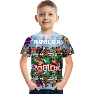 เสื้อยืดแขนแขนสั้นคอกลมสำหรับเด็ก, ลายการ์ตูน roblox สวมใส่สบายฤดูร้อน