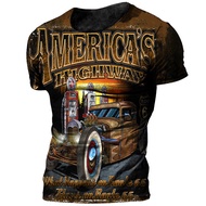 Vintage 66 Route T-shirt For Men 3d Printed Biker Motor Men's T Shirts Oversized T Shirt Route 66 Ra