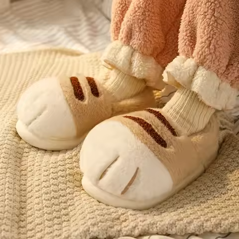 Cute 3D Cat Paw Plush Slippers Lovely Kitty Claw Home Winter Shoes Non-slip Fluffy House Footwear fo