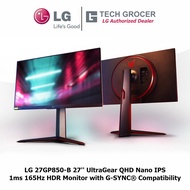 LG 27GP850-B Ultragear Gaming Monitor 27” QHD (2560 x 1440) Nano IPS, 1ms (GtG) with 165Hz /180Hz