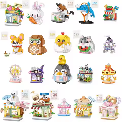 Cute Iittle Pet Restaurant Dessert Coffee Fruit Shop Street View Food House Building Block Set Ornam