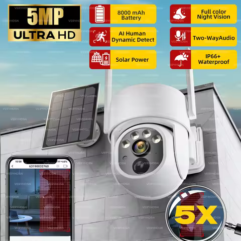 5MP IP Solar Power WiFi Camera PTZ Outdoor IP66 Waterproof 8000mAh Built-in Battery Surveillance Cam