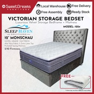 Victorian Bed Frame 1224 | Frame + 12" Mattress Bundle Package | Single/Super Single/Queen/King Storage Bed | Divan Bed