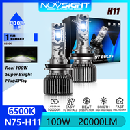 2 Bóng đèn pha LED Novsight N75 H11 H8 H16 100W 20000LM 6500K Đèn LED siêu sáng cho đèn sương mù ô t