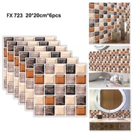 6pcs 20x20 cm 3D Mosaic Wall Floor Tiles Waterproof Sticker Wallpaper decoration home Bathroom Bedroom Self-adhesive