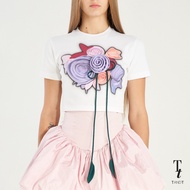 TandT - BABY POSY T-SHIRT - ROSES BOUQUET HAND-CRAFTED PRINTED CROP TOP เสื้อยืดคร๊อปแขนสั้น สกรีนลา
