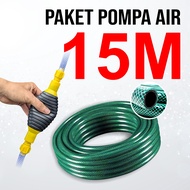 Paket Pompa Air Selang 15 Meter Hijau Anti Lumut Alat Sedot Air Minyak Bensin Mobil Motor COD