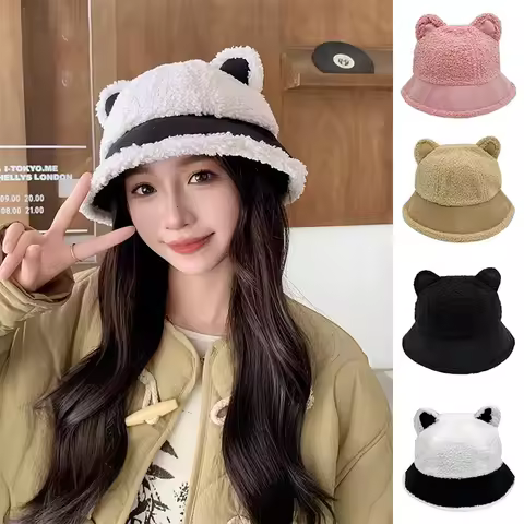 Fashionable Cute Winter Bucket Hat Fluffy Faux Fur Fisherman Cap Plush Warm Hats Cute Fuzzy Bucket H