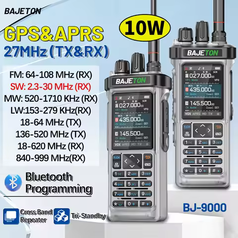 BAJETON BJ-9000 GPS APRS Walkie Talkie 10W CB/SSB/HF 27MHZ Long Range NOAA ShortWave For RT-950PRO R