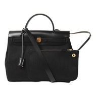 HERMES 帆布Herbag PM金扣手挽肩背兩用袋Noir
