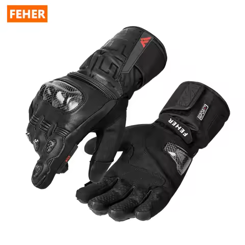 FEHER Winter Motorcycle Gloves Waterproof Touchscreen Leather Keep Warm Finger Joint Carbon Fiber De