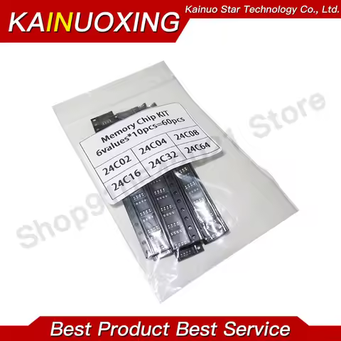 6values*10pcs=60pcs New 24C02 24C04 24C08 24C16 24C32 24C64 SOP-8 AT24C Storage chip Kit