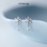 1000earring 925 Sterling Silver Snowflake Drop Earrings - Silver