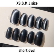 black color artificial nail black cateye gel color press on nail  short oval shape fake nail handmad