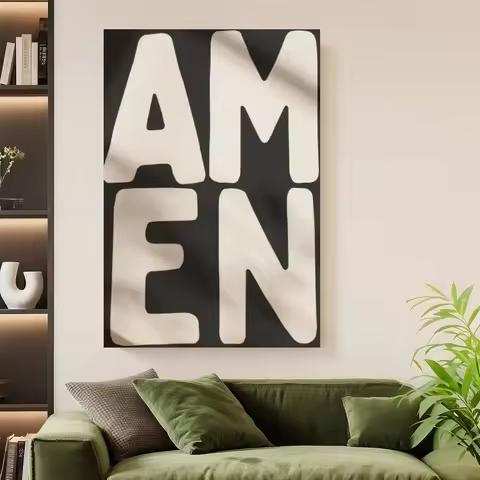 Framed 1pc Amen Jesus Bold Vintage Christian Wall Art Poster - Black & Bible Verse Print, Canvas Pai