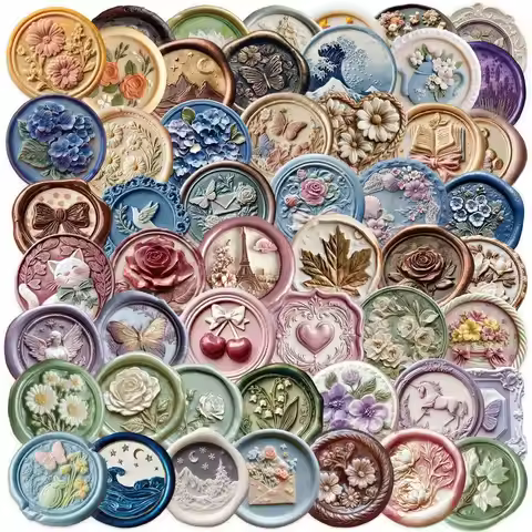 52Pcs Colorful Embossed Lacquer Retro Stickers - Waterproof PET Decals for DIY Phone, Skateboard Rec