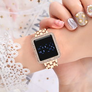 Fashion Touch Screen Digital Watch for women Korean Style Original Waterproof Square Womens watches Rose Gold Steel Belt LED Electronic Ladies Wrist Watch