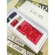 Crazy Channel DIOR Leather Tag Portable Mirror & Travel Beauty Set (Gift Box) Blue Star Lipstick 1.5