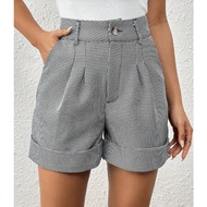 New arrivals 6270 mall quality women's causal slim fit all match plain mini chekered shorts