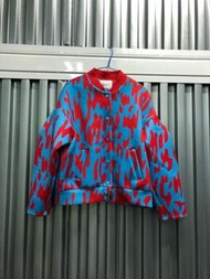 太空棉紅藍花紋長袖造型外套