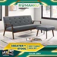 RUMAHKU Solid Wood Sofa 3 Seater + Stool / Sofa Murah Modern/Ikea Sofa/1+2+3 Sofa