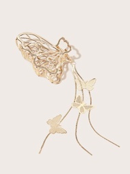金色鍊條流蘇蝴蝶設計金屬鱷魚夾，帶空心鯊魚和蝴蝶吊墜，優雅
