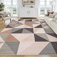 Washable Rug 6x9 Area Rugs: Modern Geometric Area Rug for Living Room Non-Slip Neutral Soft Carpet L