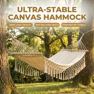 Canvas Hammock Buai Khemah | Fringed with Wooden Bar | Portable Outdoor Camping Garden
