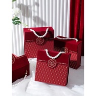 Premium Gift Box Red Velvet Pearl Handle [Ready Stock] Wedding gift box red ,door gift box red.