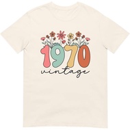 Men's cotton T-shirt Vintage 1970 Flowers 55 Year Old 55th Birthday T-Shirt Born in 1970 Womens Retr