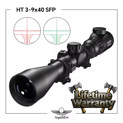Aquilifer 3-9x40 Rifle Scope SFP ED Glass Red Green Illuminated Free Scope Rings for .22LR Rimfire A