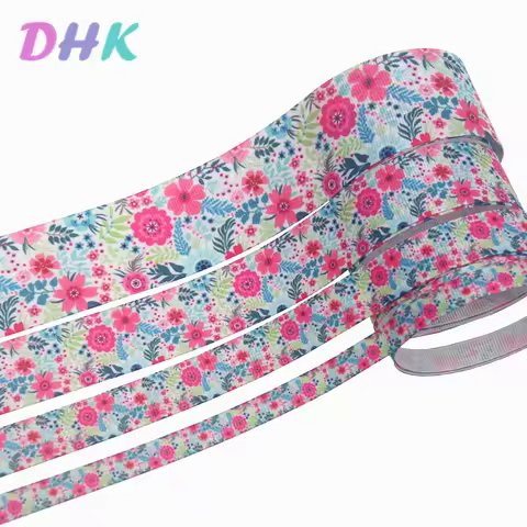 DHK 4 sizes options 5yards flowers Printed Grosgrain Ribbon Accessory Hairbow Headwear Decoration DI