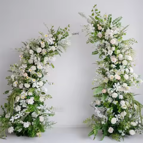 Uflower 210cm White Rose Forest Arch Decoration Artificial Flower Arrangement Set Monet Style Weddin