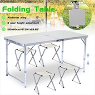 120cm x 60cm Foldable &amp; Portable Aluminium Table * Adjustable Height * Foldable Chairs