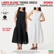 KATUN UNIQLO Women Linen Blend Tiered Dress Sleeveless Panel Dress CottonWanita