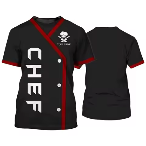Men Women 3D Chef Shirts Printing Cook Uniform T-Shirt for Hotel Canteen Kitchen