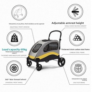 Lightweight Foldable Pet Stroller for Medium-Large Pets - 60kg Weight Capacity, Hand-Push Cart for D